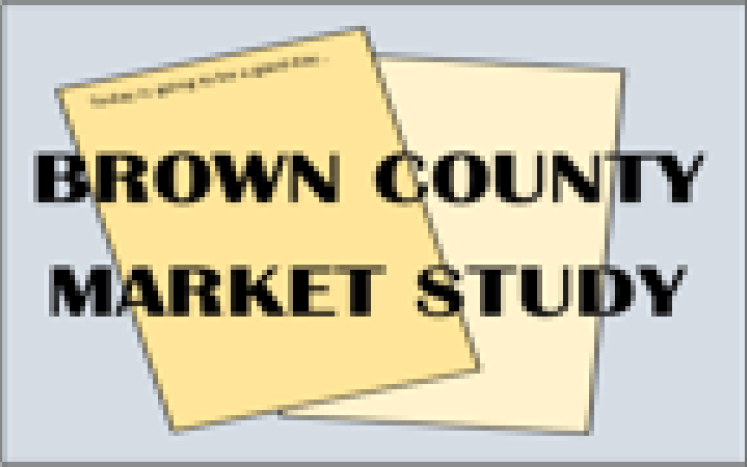 Blue box with 2 sheets of paper and the words Brown County Market Study